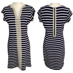 Hatley‎ Womens Size Small Ponte Striped Ribbed Short Sleeve Dress Navy